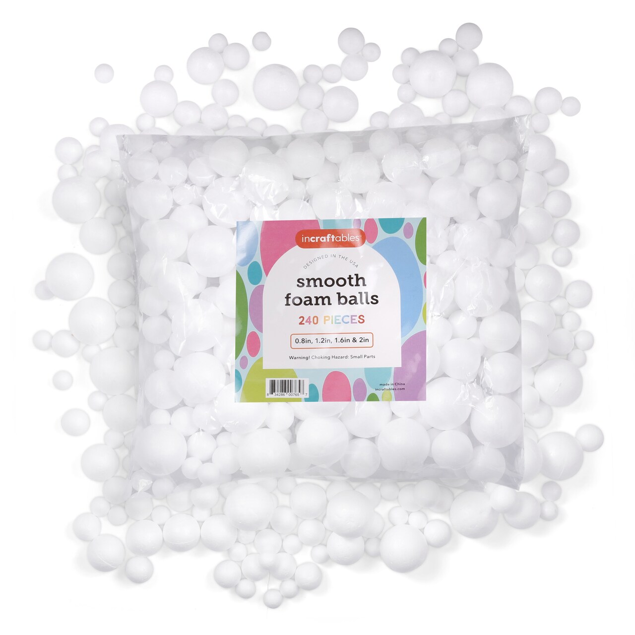 Incraftables Foam Balls 240pcs (0.8, 1.2, 1.6 & 2 inch). Assorted Foam Balls  for Crafts. White Foam Balls for Solar System Project, DIY Arts & Slime.  Best Round Large & Small Foam Balls